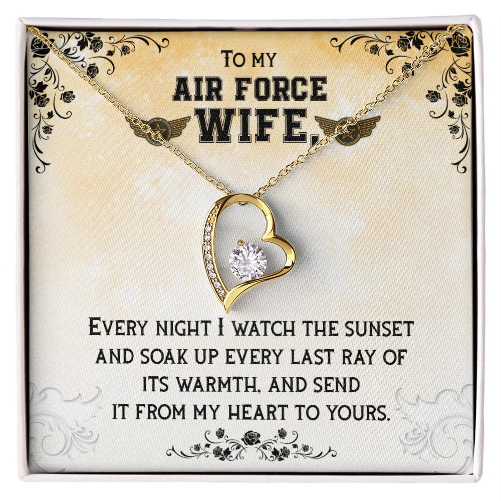 Air Force Wife Heart Forever Love CZ Heart Necklace White Gold Luxury Box
